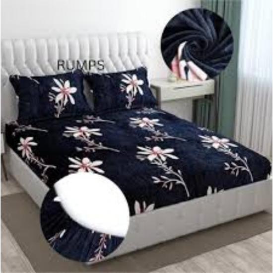 Rumps Woolen King Fitted (Elastic) 320 TC Abstract Bedsheet  (Pack of 1, Blue)