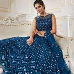 Self Design Semi Stitched Lehenga Choli  (Dark Blue)
